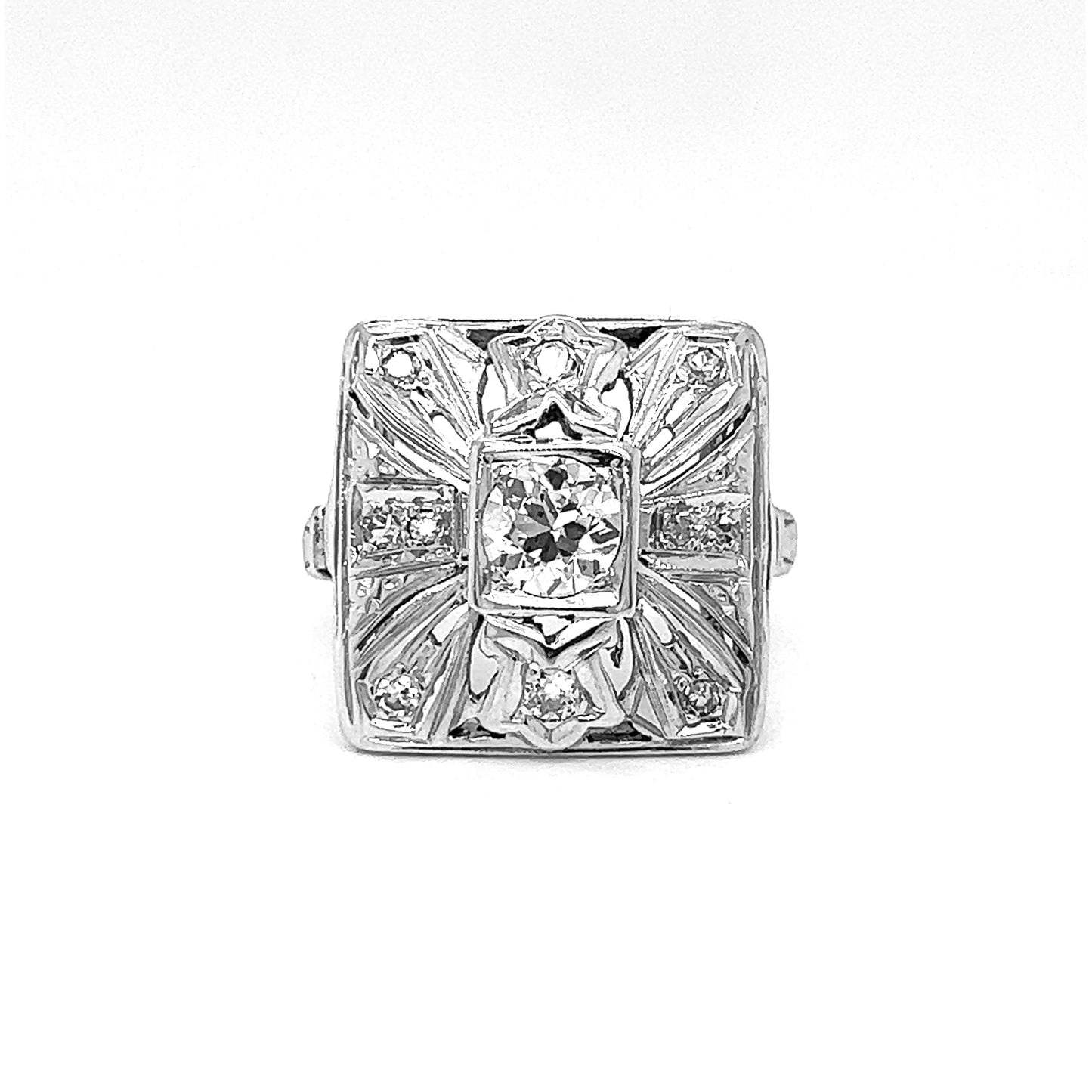 Natural Old European Cut Cocktail Ring, in White Gold
