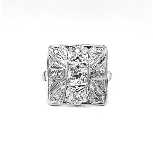 Natural Old European Cut Cocktail Ring, in White Gold