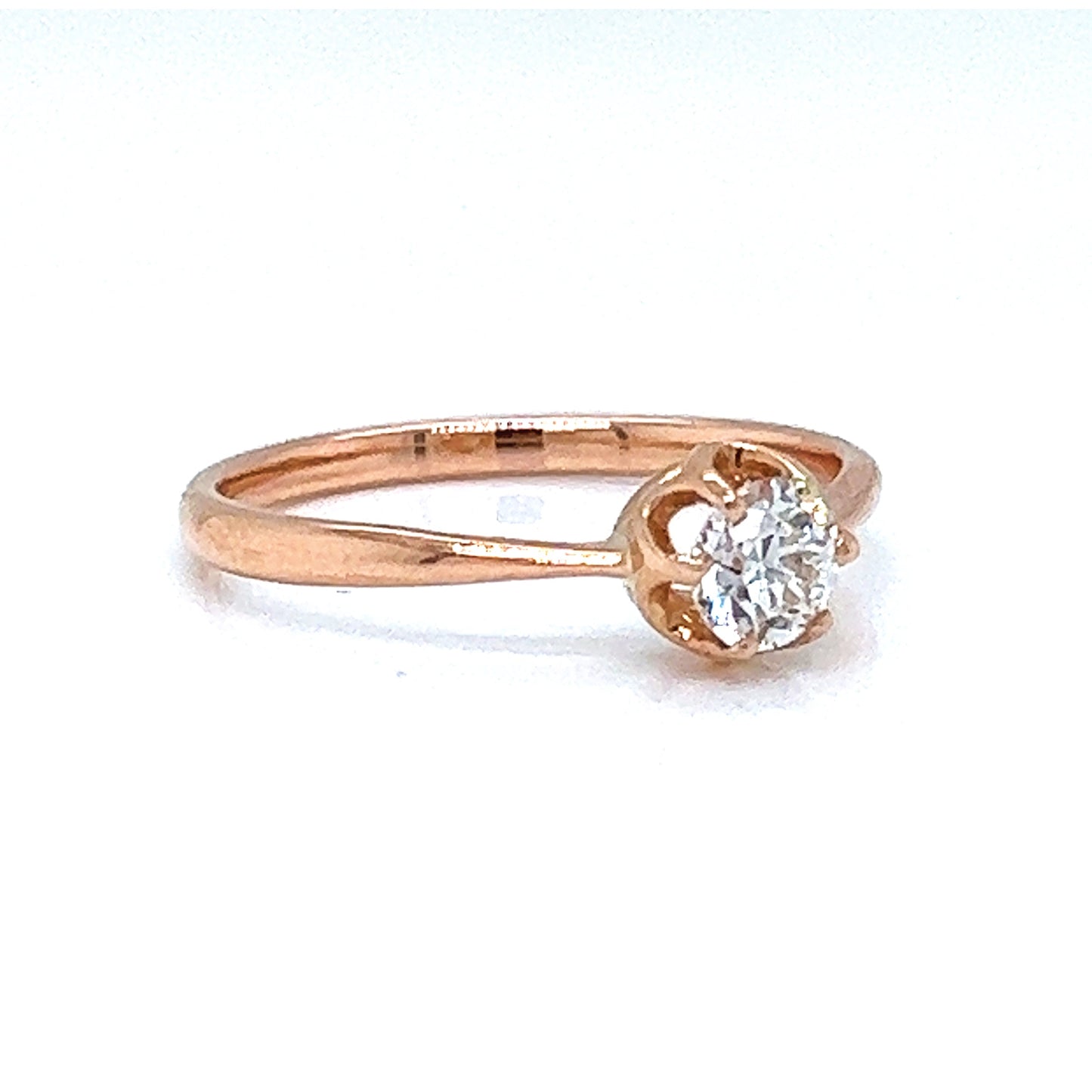 Natural Old Euro Solitaire Art Deco Ring, in Rose Gold - Pre-owned
