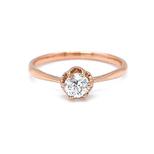 Natural Mined Old Euro Solitaire Art Deco Ring Rose Gold