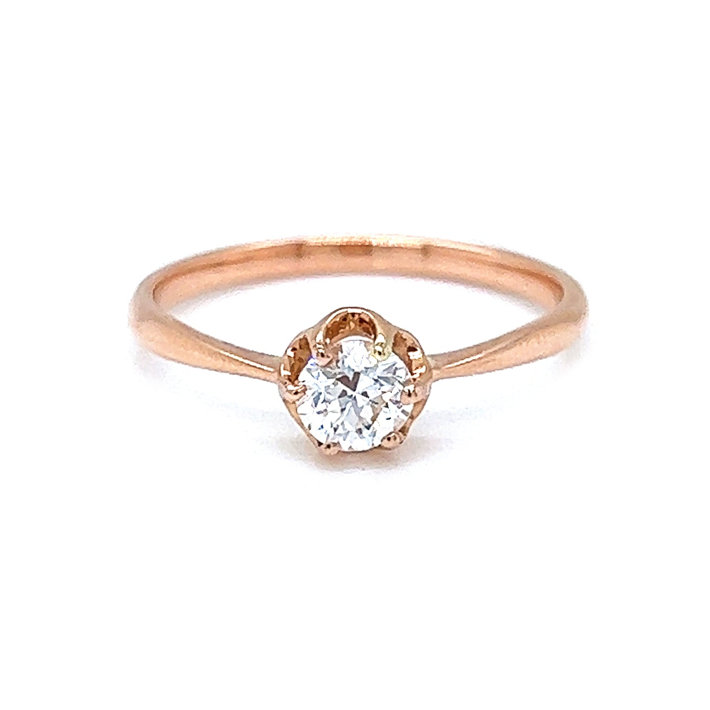 Natural Old Euro Solitaire Art Deco Ring, in Rose Gold - Pre-owned
