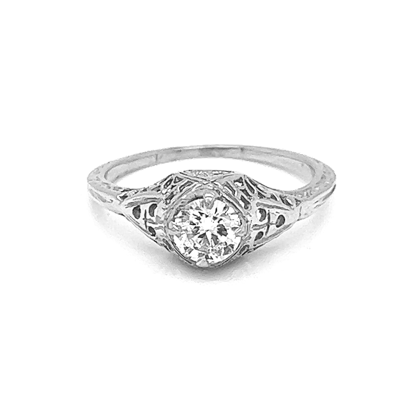 Natural Old European Cut  Diamond Bridal Solitaire Ring, in White Gold - Pre-owned