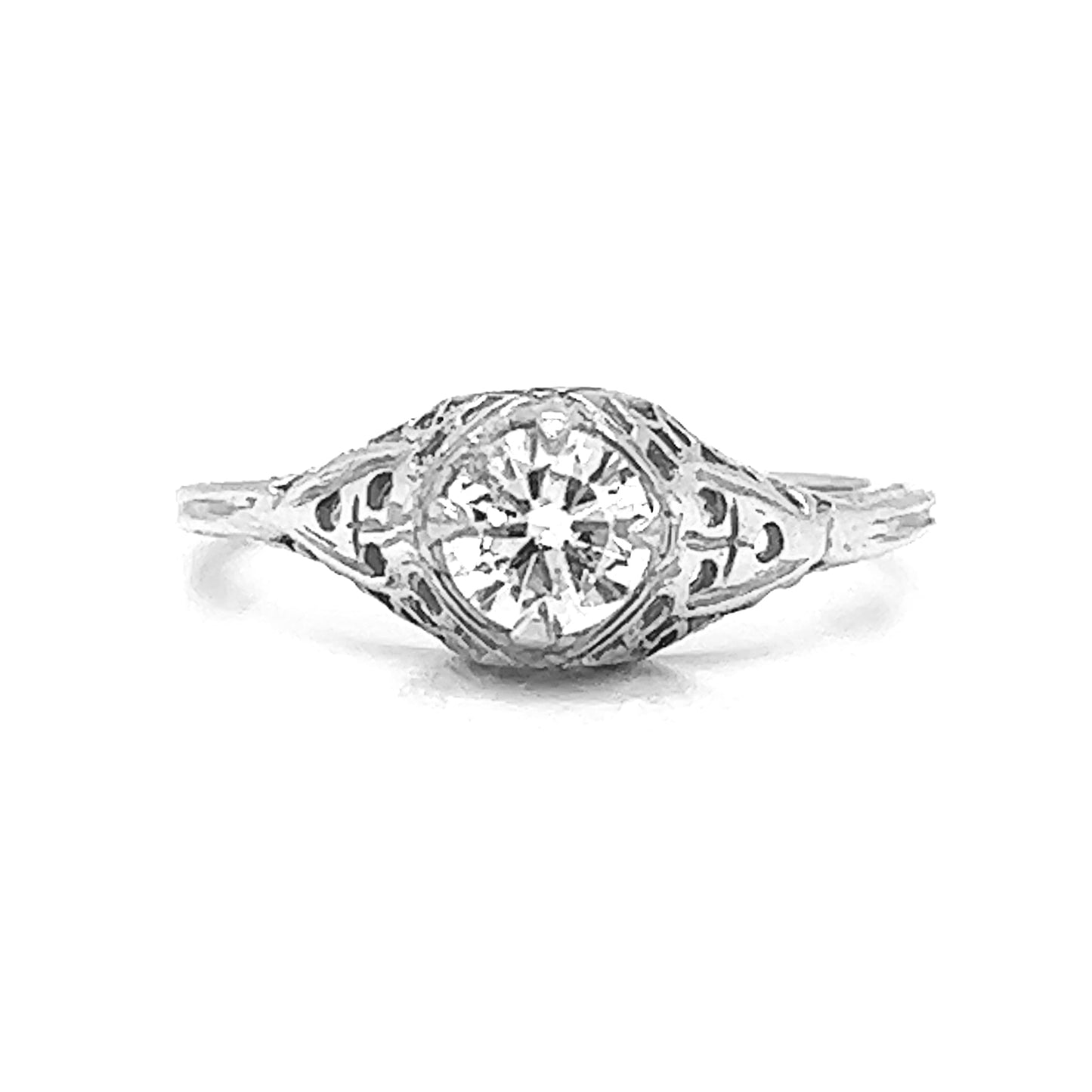 Natural Old European Cut  Diamond Bridal Solitaire Ring, in White Gold - Pre-owned