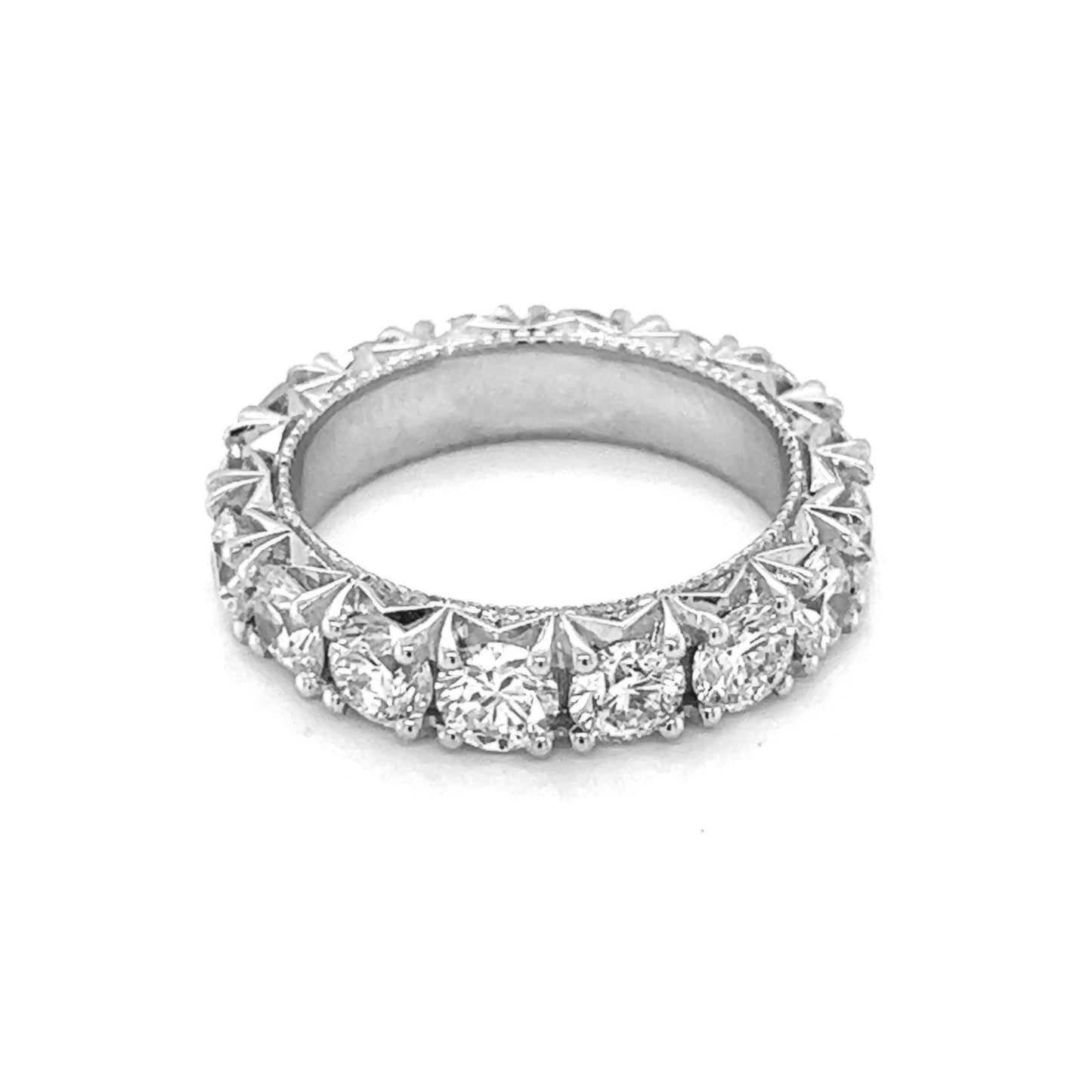 Natural Round Diamond Art Deco French Pave Eternity Ring