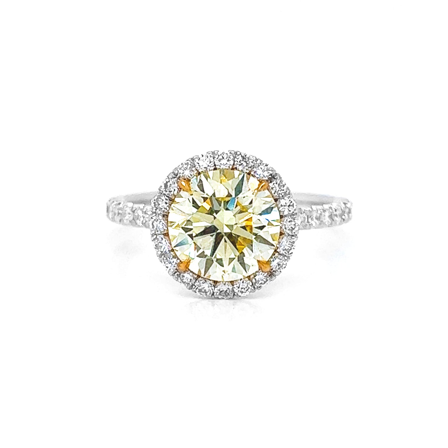 Natural Fancy Yellow Diamond Halo Cocktail Ring, in White Gold