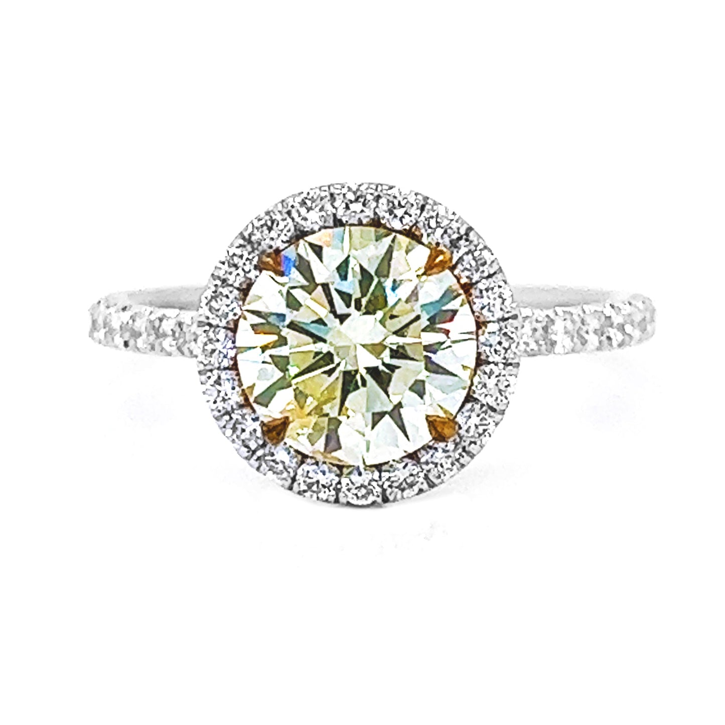 Natural Round Cut Fancy Yellow Diamond Halo Ring, in White Gold