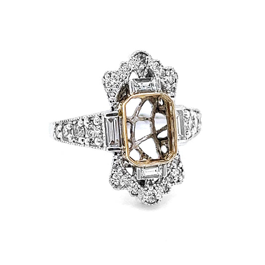Natural Mined Diamond Art Deco Cocktail Semi Mount Ring White Gold
