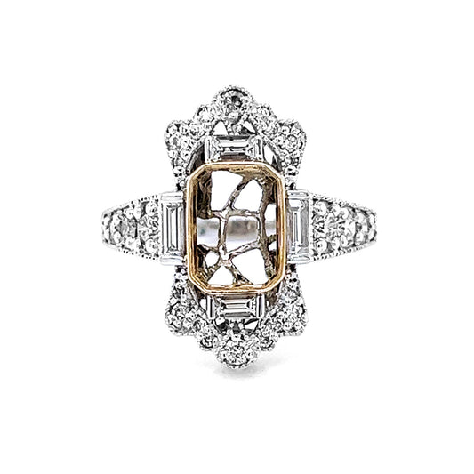 Natural Mined Diamond Art Deco Cocktail Semi Mount Ring White Gold