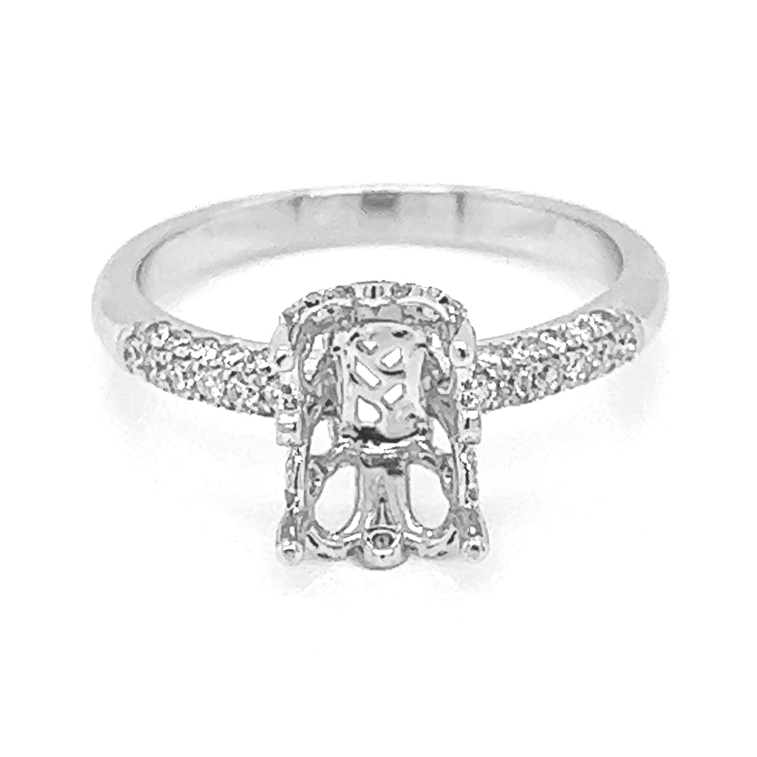 Semi-Mount Fits 10.5 x 7 mm with Natural Diamond Art Deco Ring, in White Gold