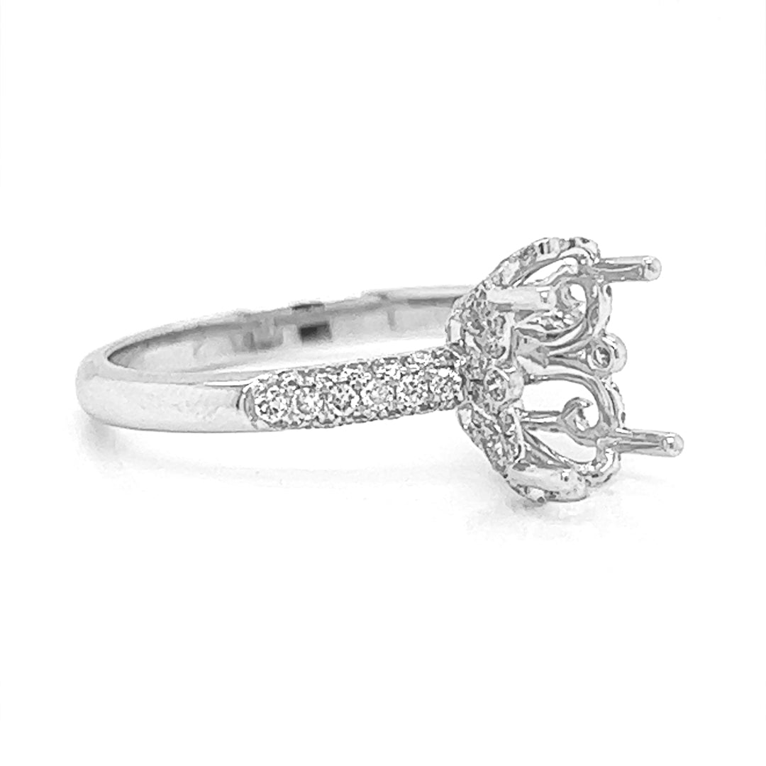Semi-Mount Fits 10.5 x 7 mm with Natural Diamond Art Deco Ring, in White Gold