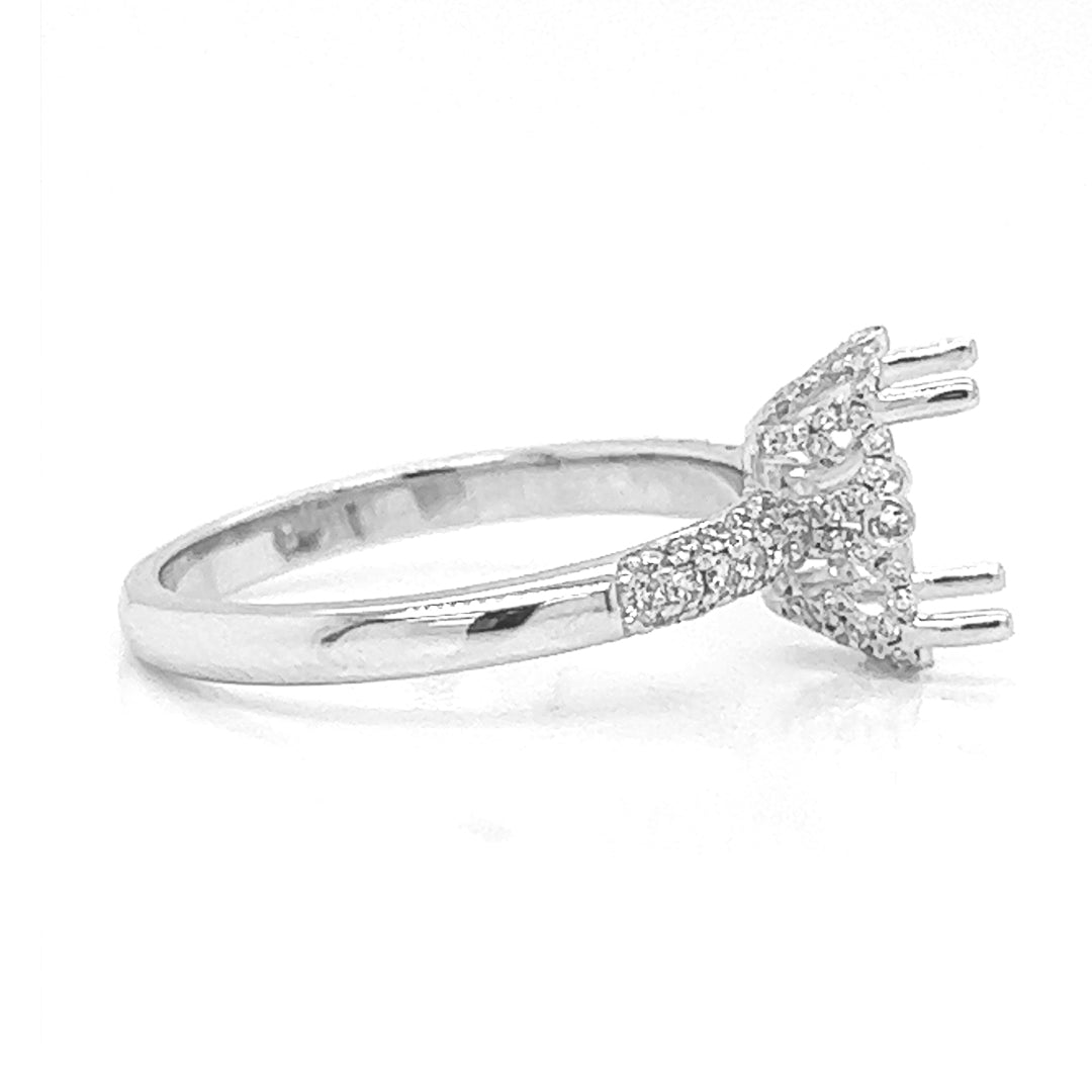 Semi-Mount Fits 10.5 x 7 mm with Natural Diamond Art Deco Ring, in White Gold