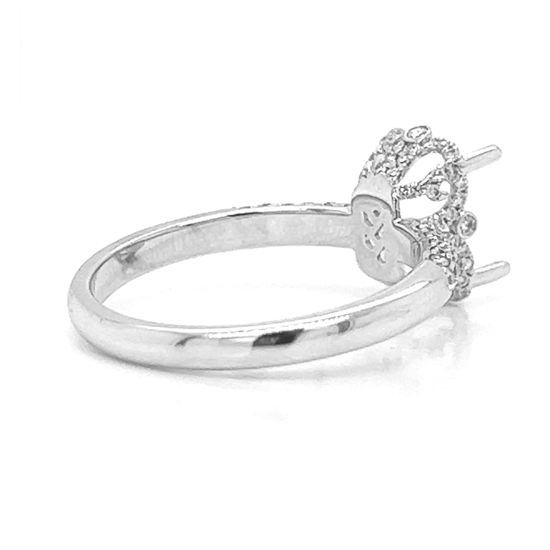 Semi-Mount Fits 10.5 x 7 mm with Natural Diamond Art Deco Ring, in White Gold