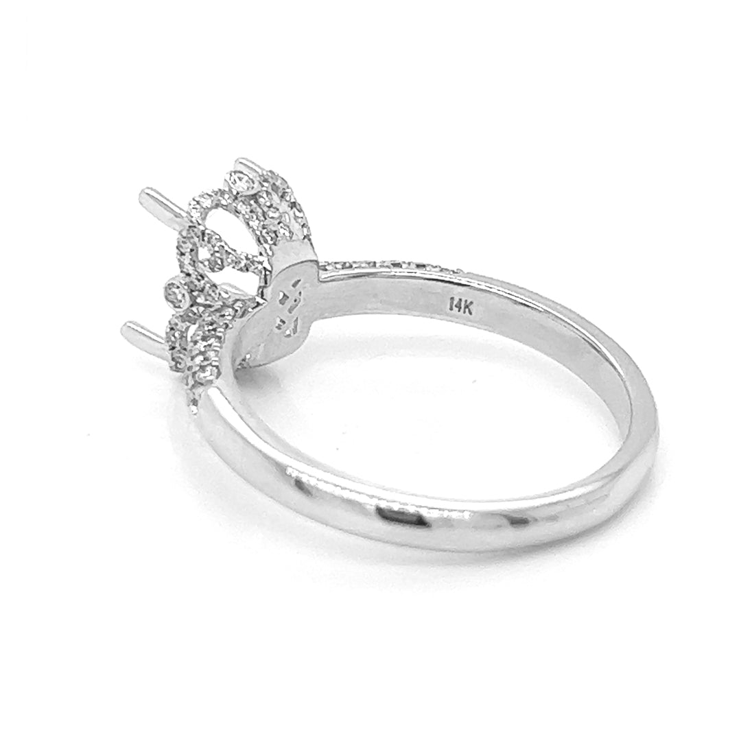 Semi-Mount Fits 10.5 x 7 mm with Natural Diamond Art Deco Ring, in White Gold