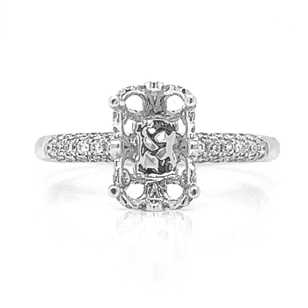 Semi-Mount Fits 10.5 x 7 mm with Natural Diamond Art Deco Ring, in White Gold