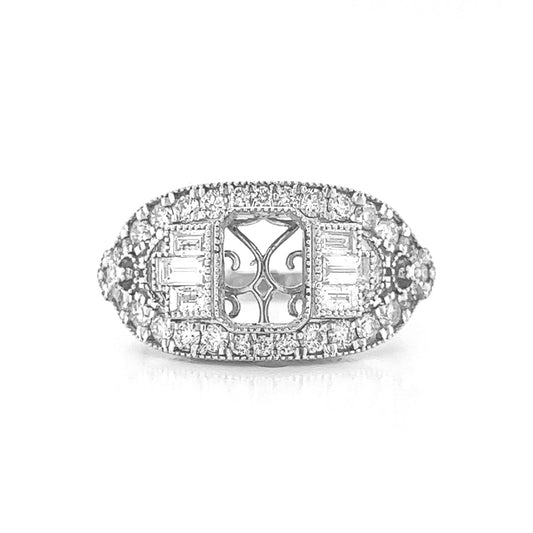 Natural Mined Diamond Cluster Art Deco Cocktail Bridal Set Semi Mount White Gold Ring