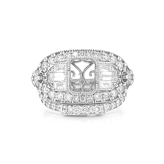 Natural Mined Diamond Cluster Art Deco Cocktail Bridal Set Semi Mount White Gold Ring