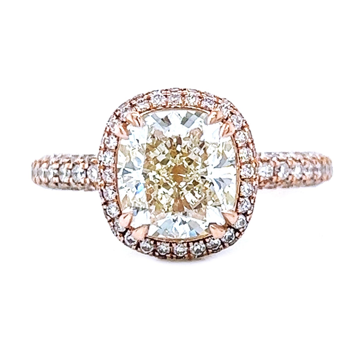 Natural Cushion Diamond Halo Art Deco Ring, in Rose Gold