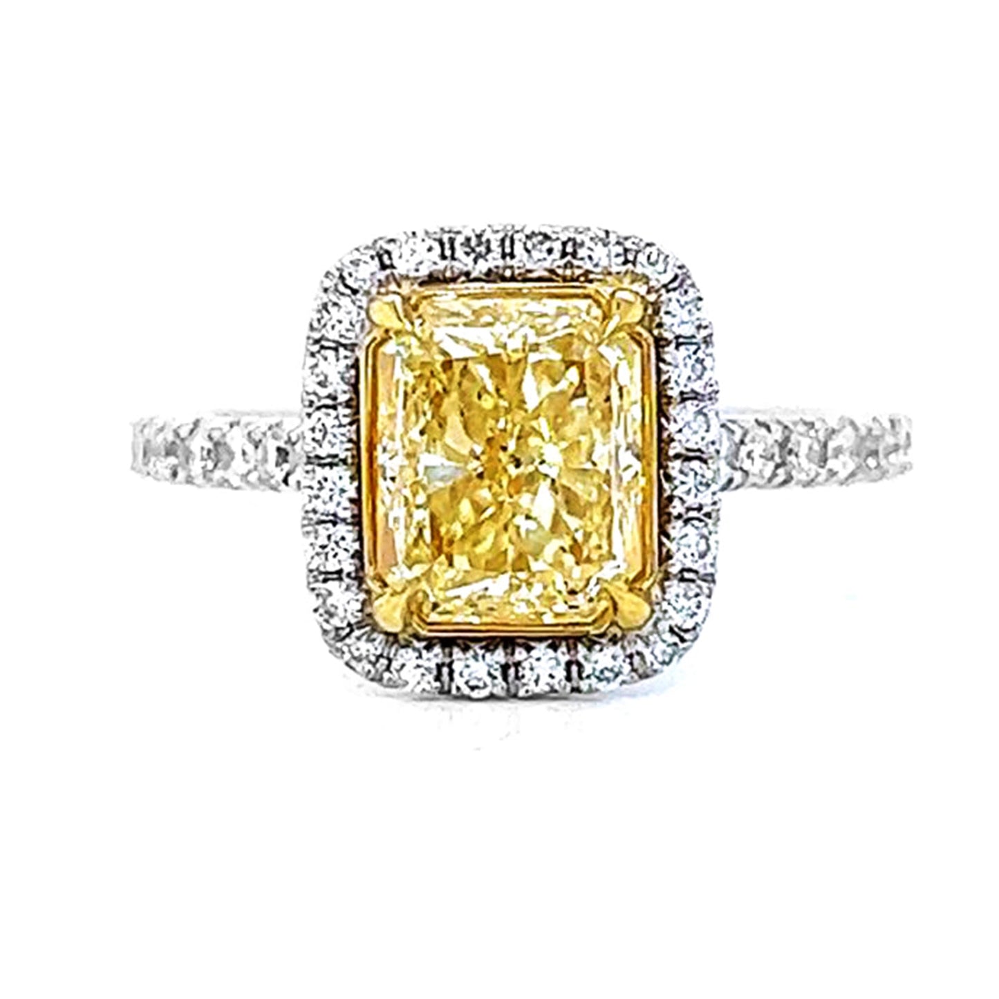 Natural Radiant Cut Fancy Yellow Diamond Halo Ring, in White Gold