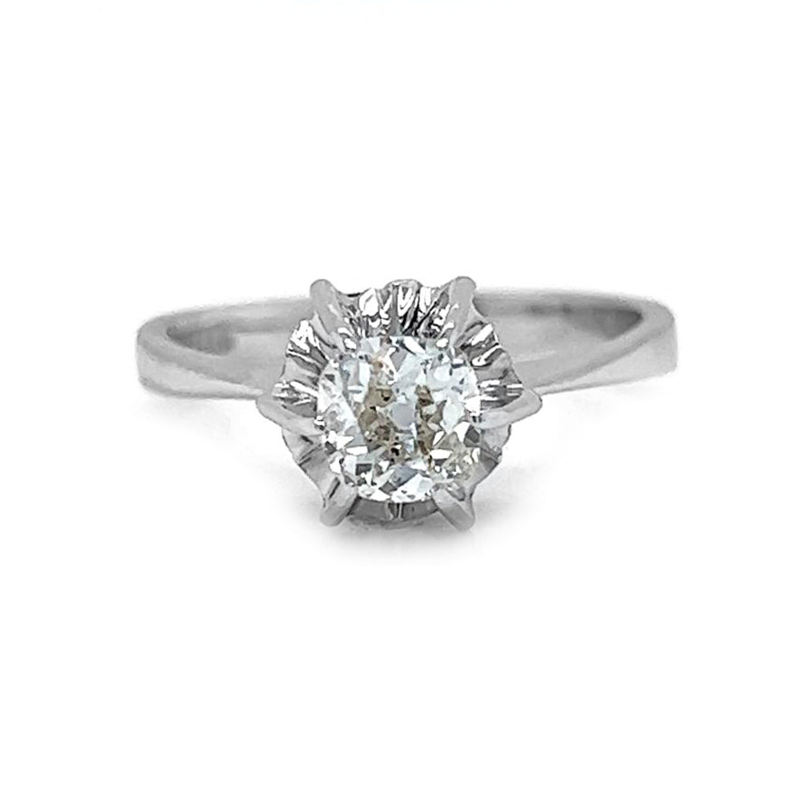 Vintage Natural Old Mine Cut Diamond Solitaire Ring, in White Gold