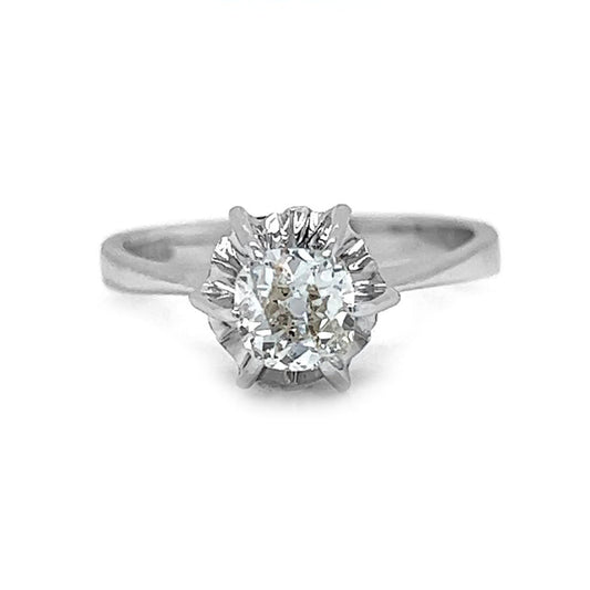 Vintage Natural Old Mine Cut Diamond Solitaire Ring, in White Gold