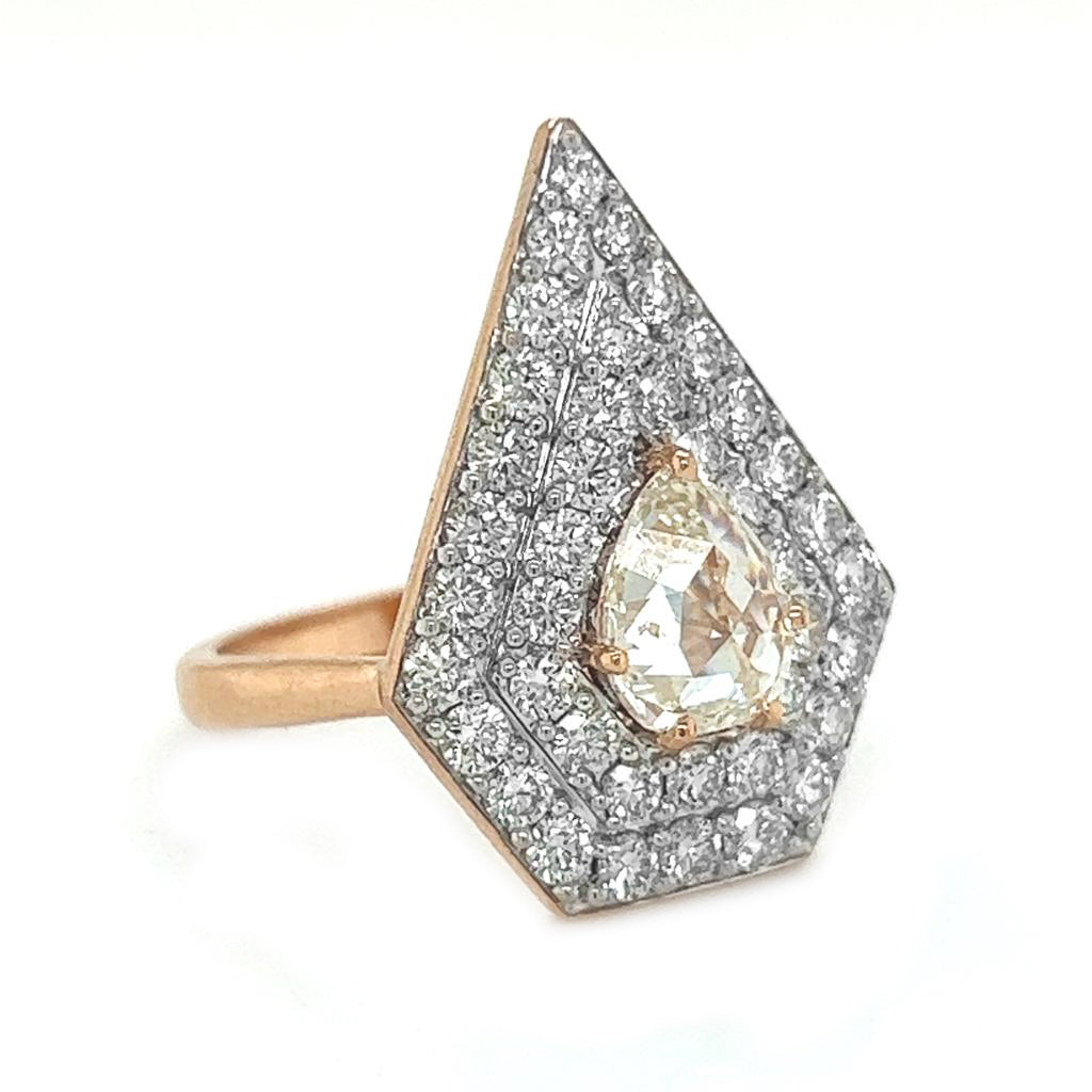 Natural Rose Cut Diamond Halo Cocktail Ring, in Rose Gold