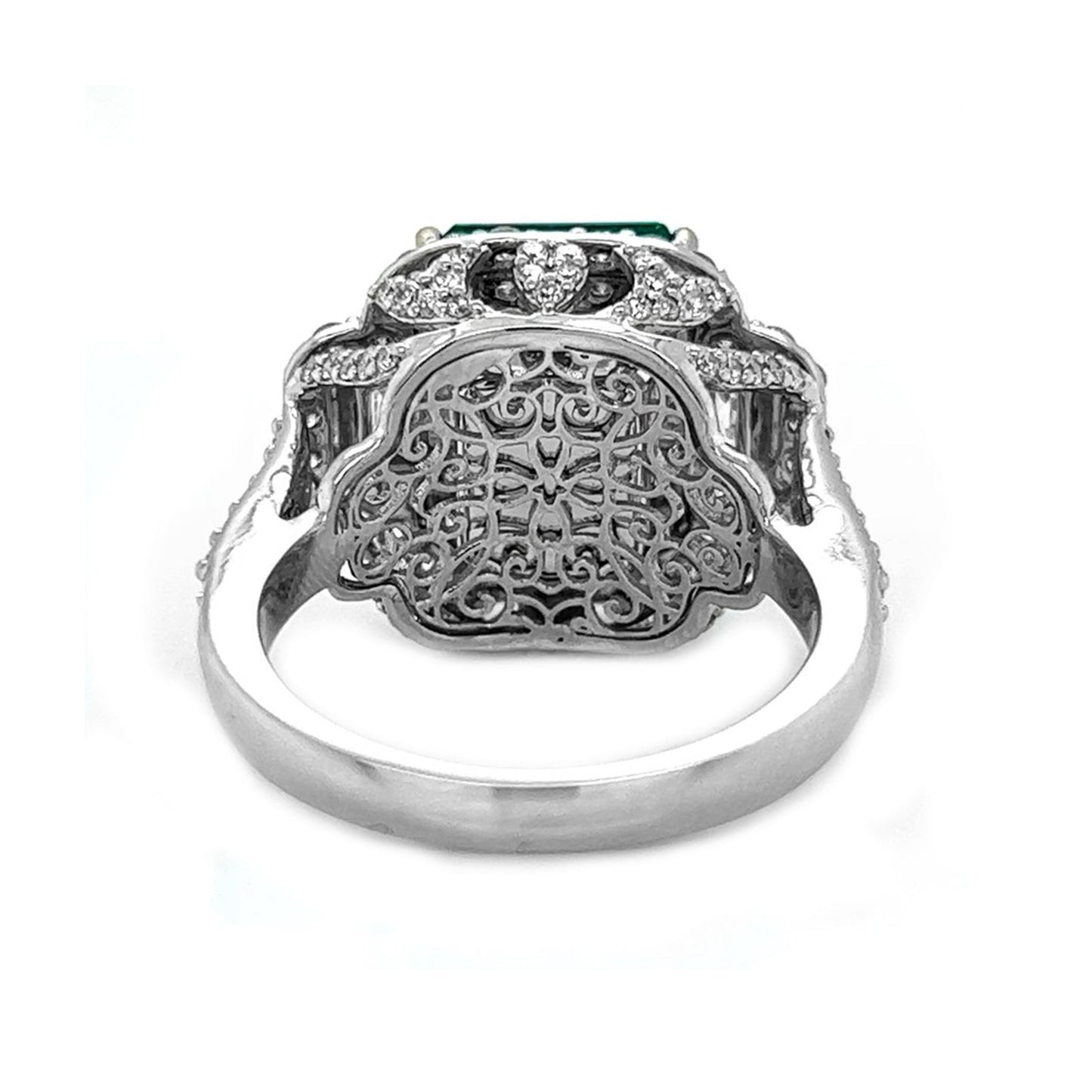 Natural Emerald Cut Green Emerald and Diamond 3 Stone Ring, in White Gold