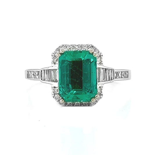 Natural Green Emerald Cocktail Ring, in White Gold