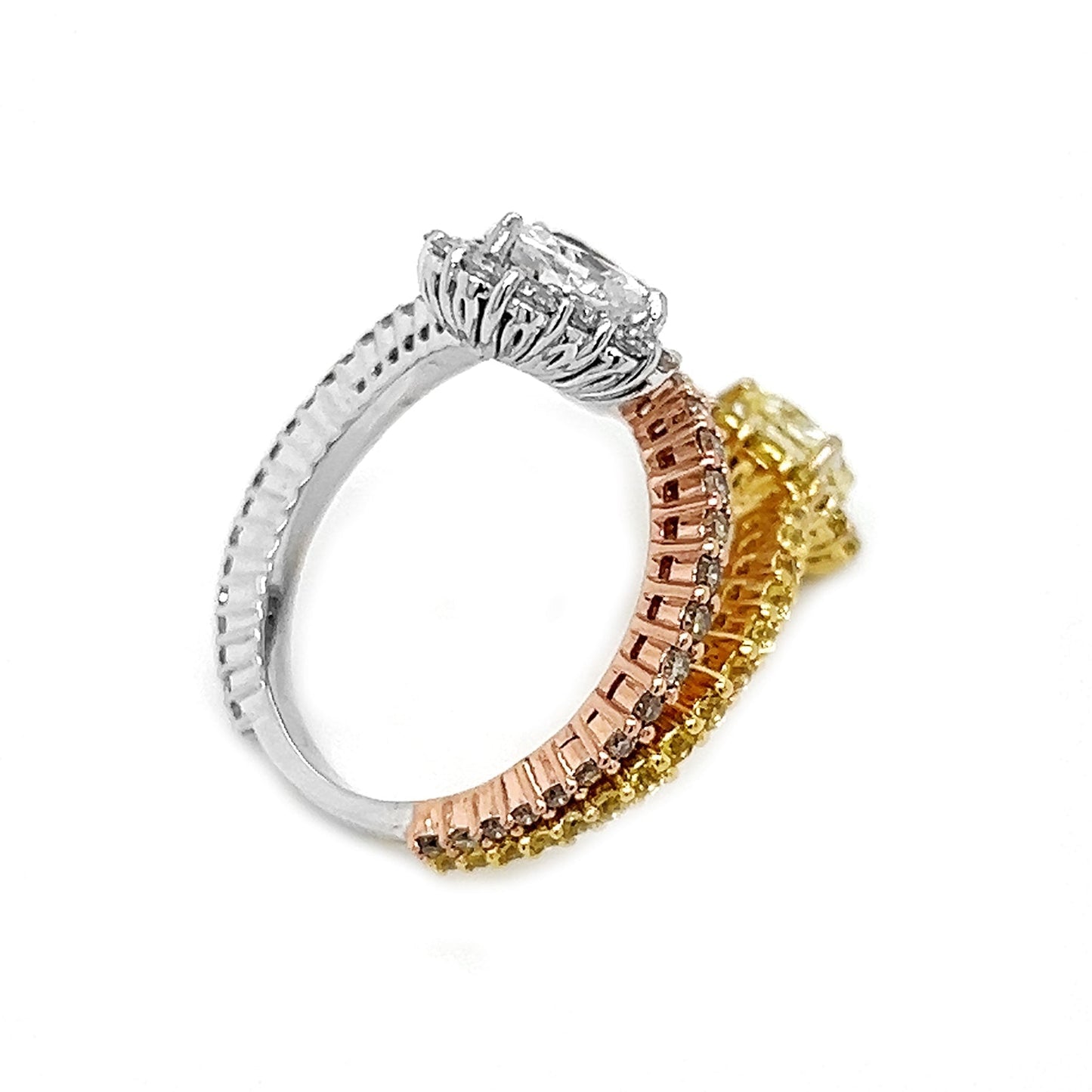 Natural Heart Shaped Fancy Yellow, Orange Brown Diamond Halo Bypass Ring, in Yellow Gold