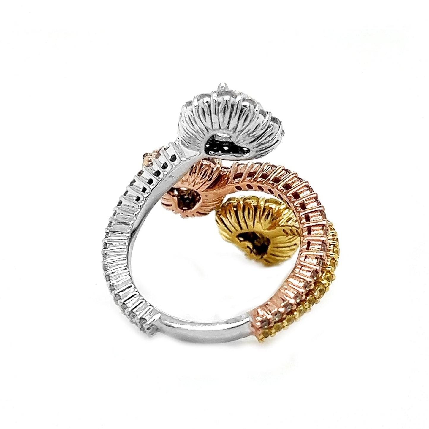 Natural Heart Shaped Fancy Yellow, Orange Brown Diamond Halo Bypass Ring, in Yellow Gold