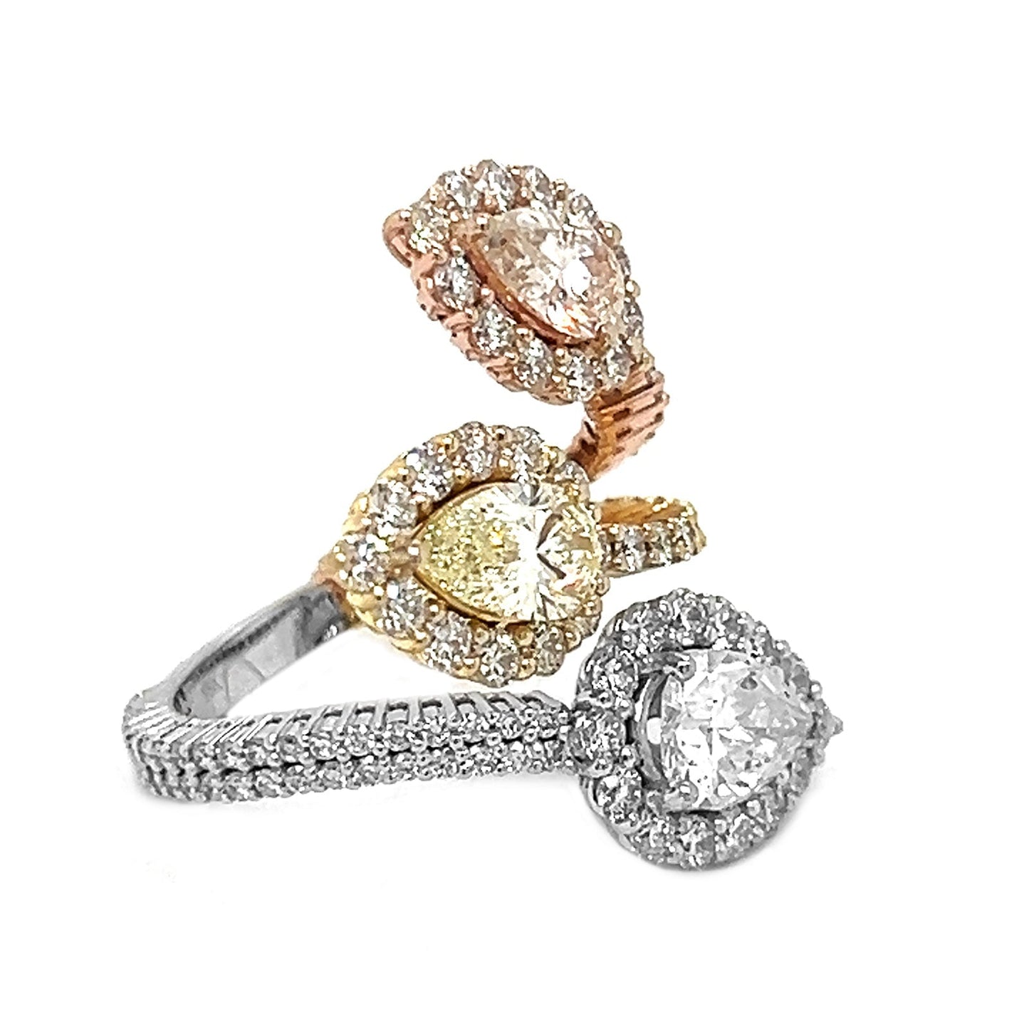 Natural Pear-Shaped Diamonds Bypass Cocktail Ring, in White Gold