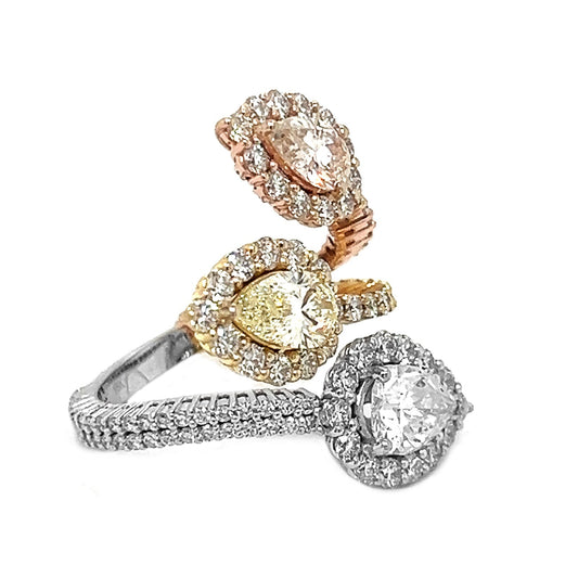 Natural Pear-Shaped Diamonds Bypass Cocktail Ring, in White Gold