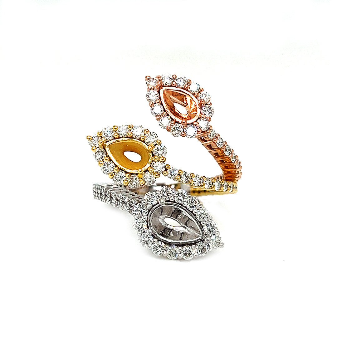 Natural Pear-Shaped Diamonds Bypass Cocktail Ring, in White Gold