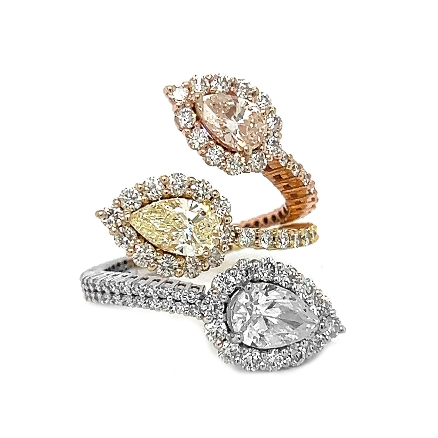 Natural Pear-Shaped Diamonds Bypass Cocktail Ring, in White Gold