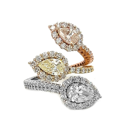 Natural Pear-Shaped Diamonds Bypass Cocktail Ring, in White Gold