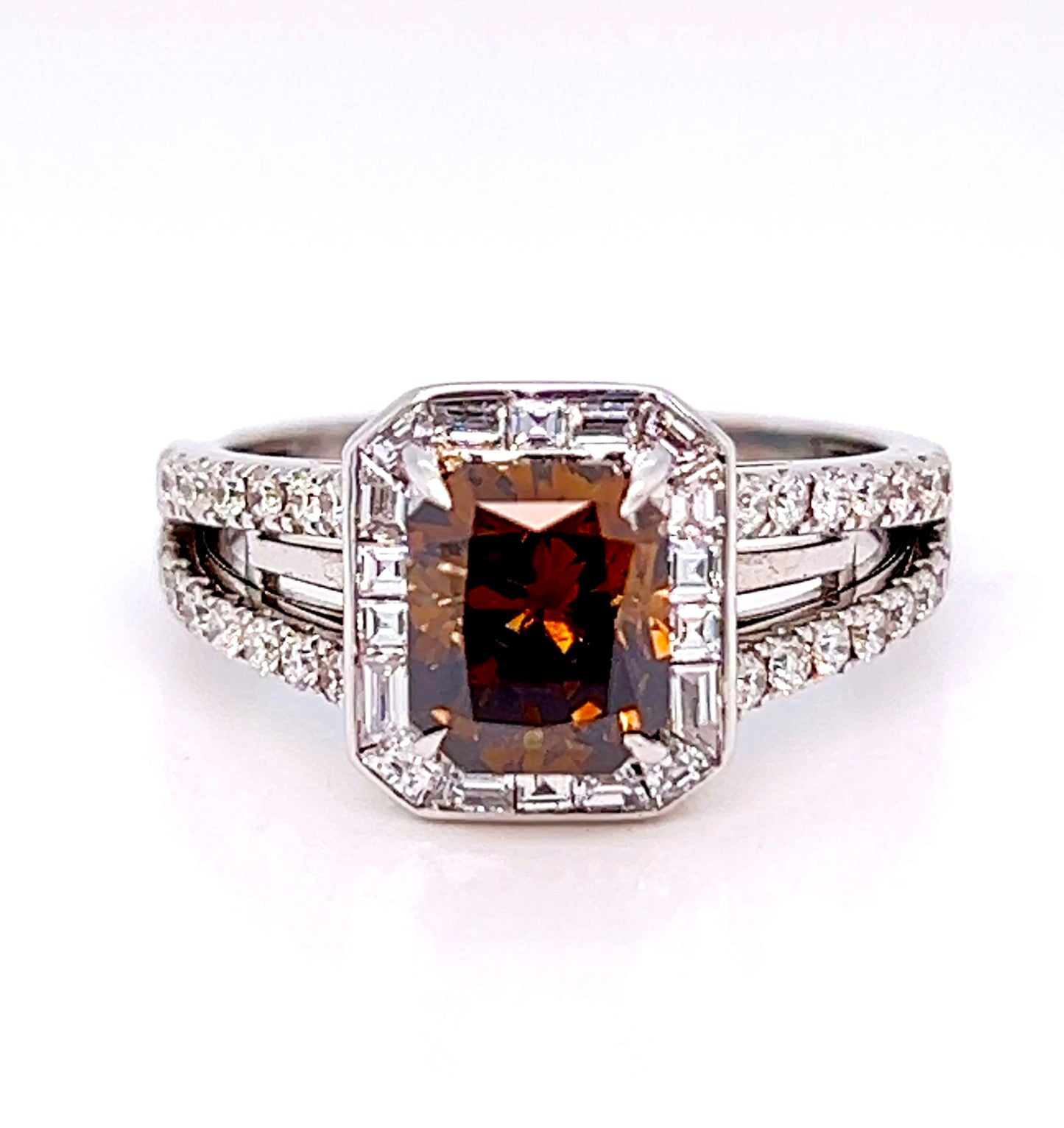 Natural Fancy Color Radiant Diamond Bridal Halo Ring, in White Gold