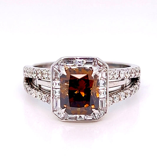 Natural Fancy Color Radiant Diamond Bridal Halo Ring, in White Gold