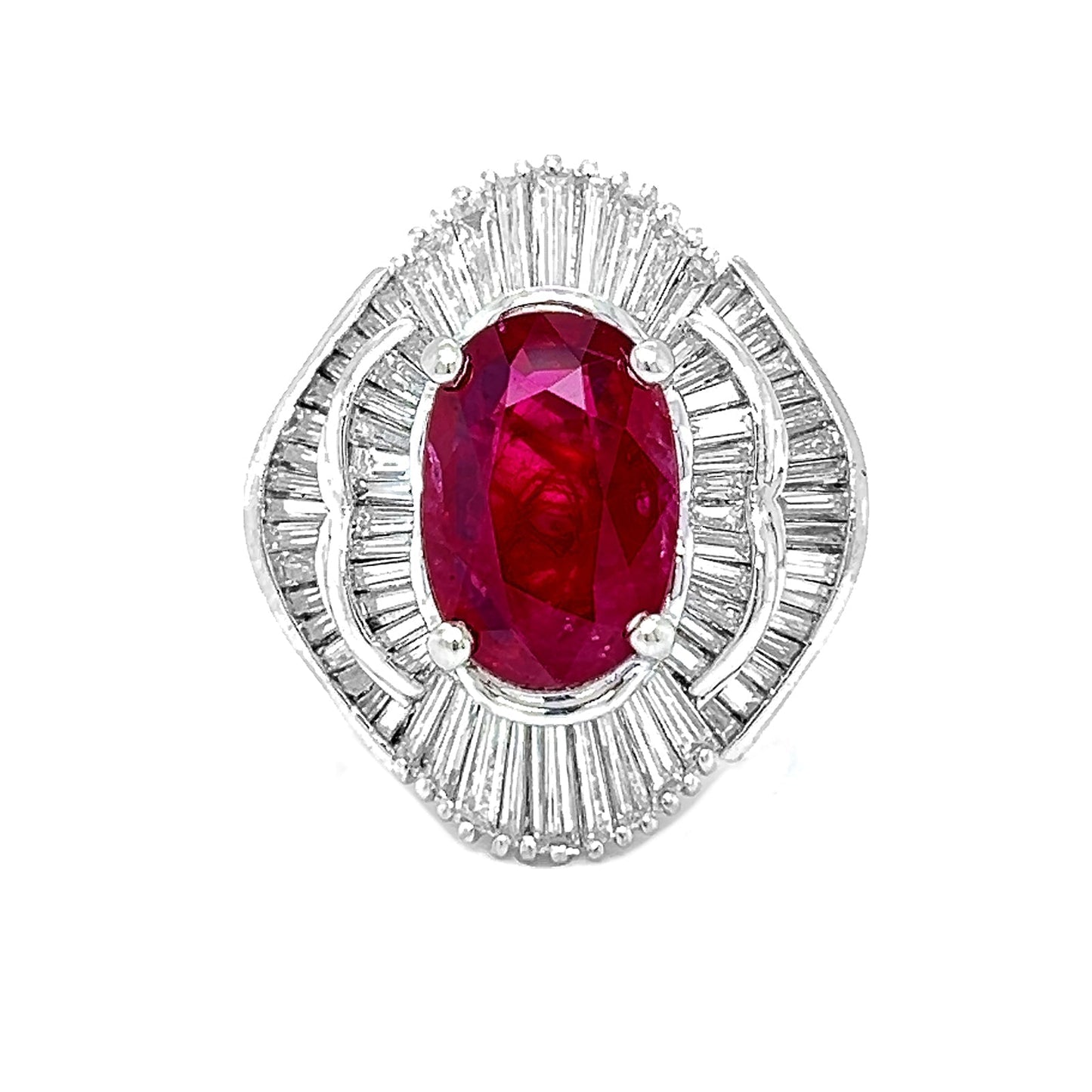 Natural Red Ruby Diamond Cluster Halo Cocktail Ring - Pre-owned