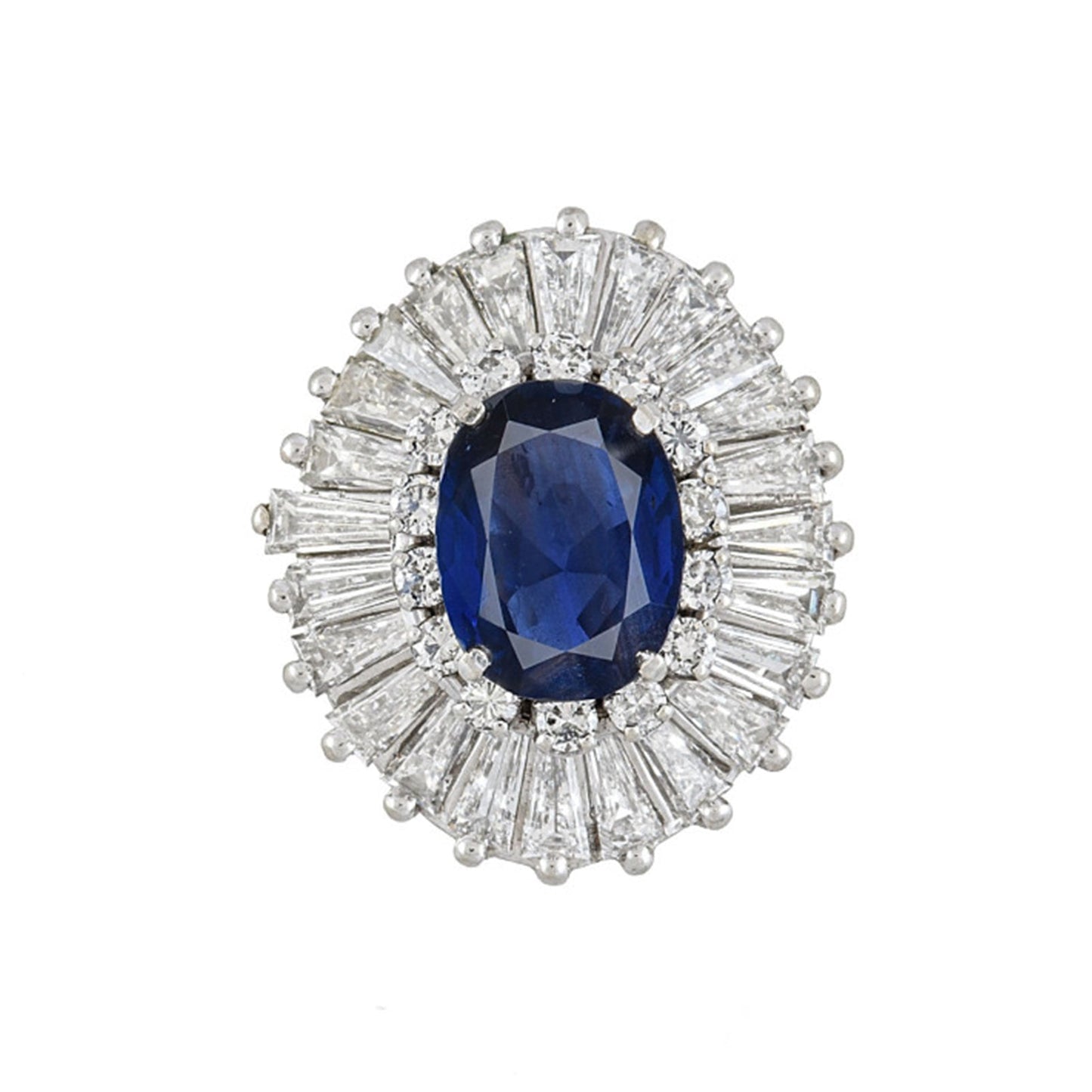Natural Blue Sapphire and Diamond Baguette Ballerina Cluster Halo Platinum Ring Platinum - Pre-owned