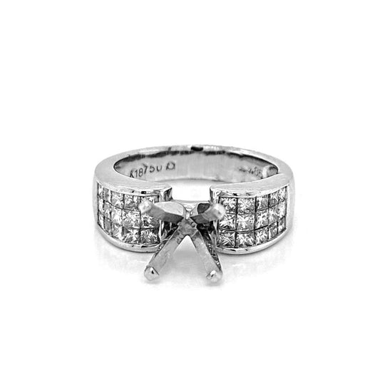 Semi-Mount Fits 5.5–7 mm with Natural Princess Cut Diamond Ring, in White Gold - Pre-owned