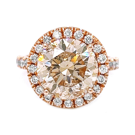 Natural Round Cognac Diamond Halo Bridal Ring, in Rose Gold