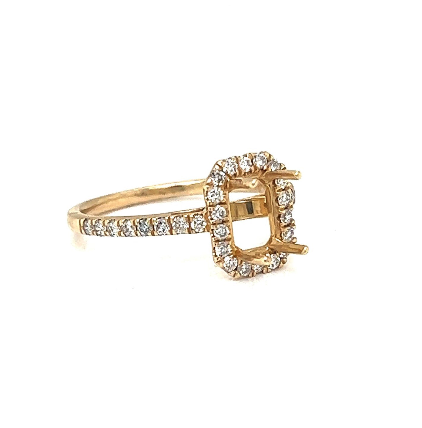 Semi-Mount Fits 7 x 5 mm with Natural Round Diamond Halo Ring, in Yellow Gold