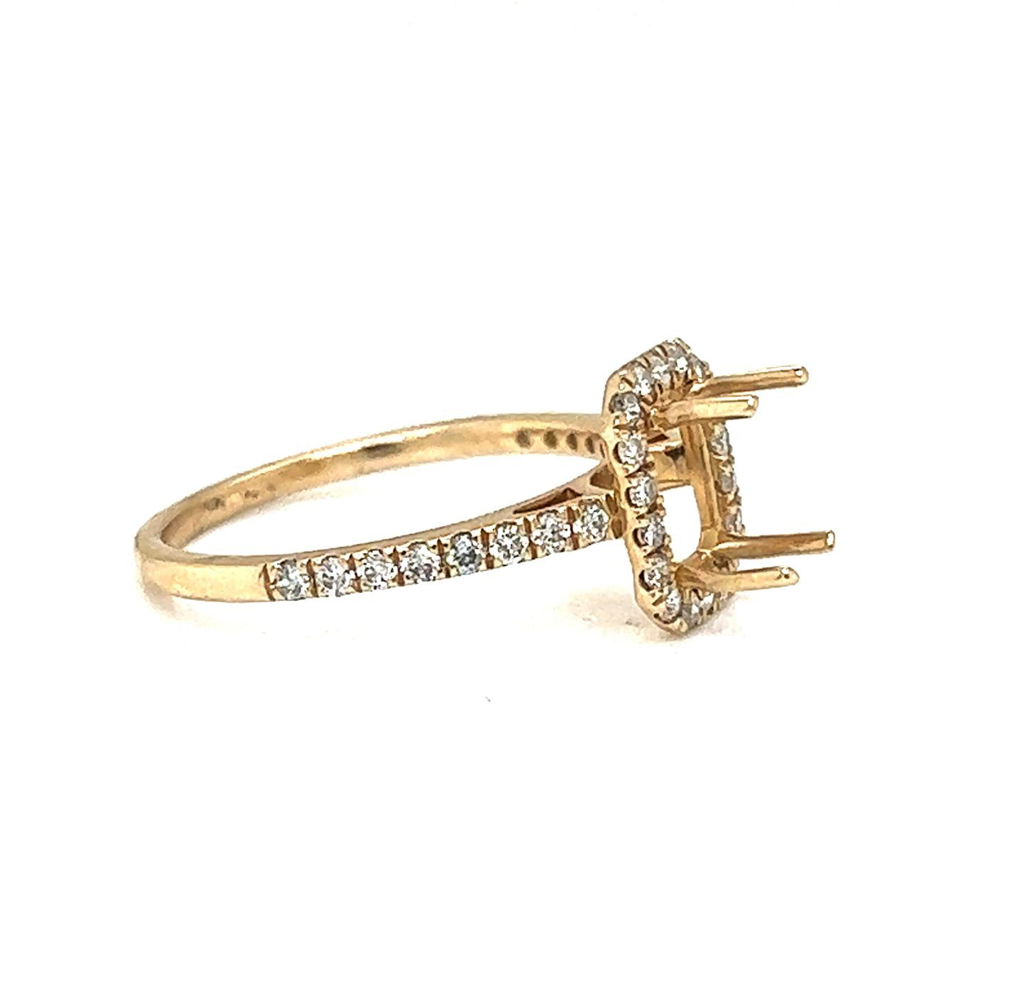 Semi-Mount Fits 7 x 5 mm with Natural Round Diamond Halo Ring, in Yellow Gold