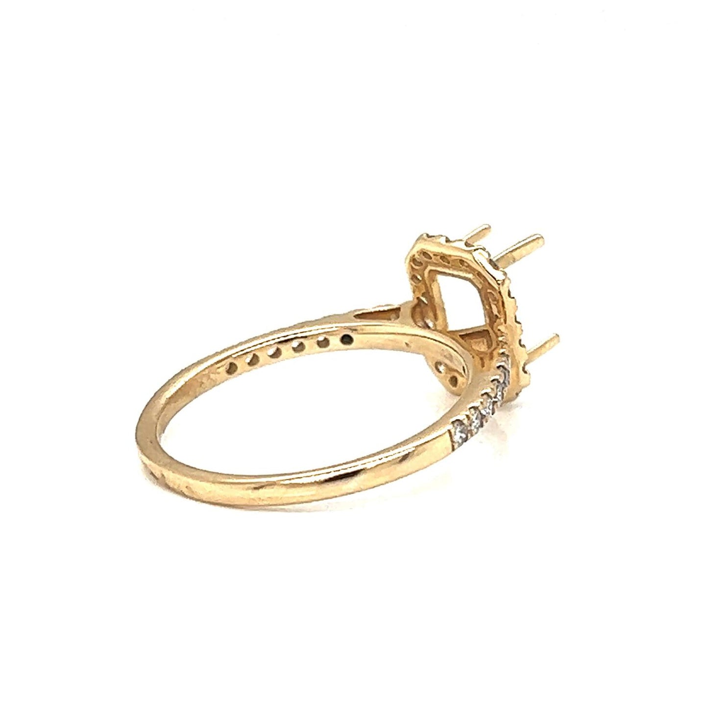 Semi-Mount Fits 7 x 5 mm with Natural Round Diamond Halo Ring, in Yellow Gold