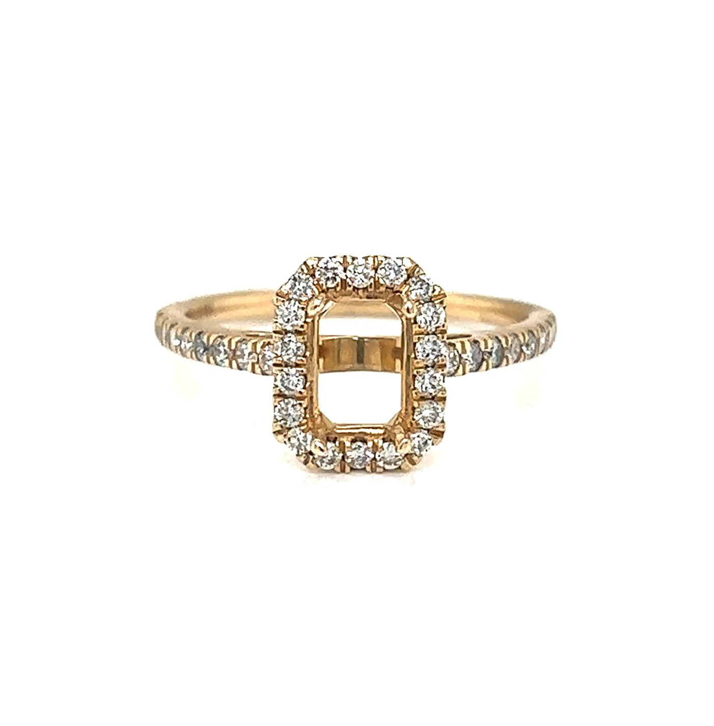 Semi-Mount Fits 7 x 5 mm with Natural Round Diamond Halo Ring, in Yellow Gold
