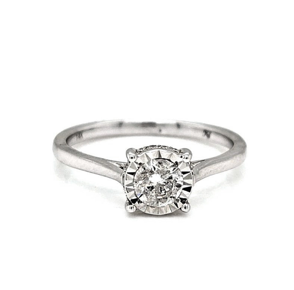 Natural Round Diamond Solitaire Illusion Ring, in White Gold
