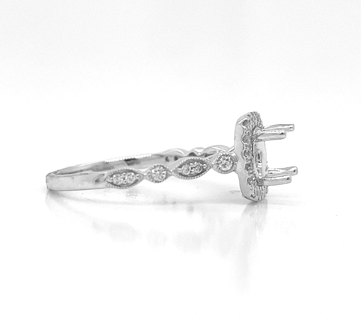 Semi-Mount Fits 6.5 mm with Natural Round Diamond Halo Ring, in White Gold