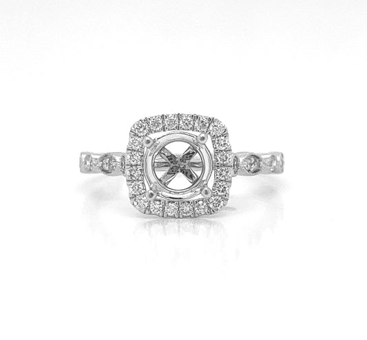 Semi-Mount Fits 6.5 mm with Natural Round Diamond Halo Ring, in White Gold