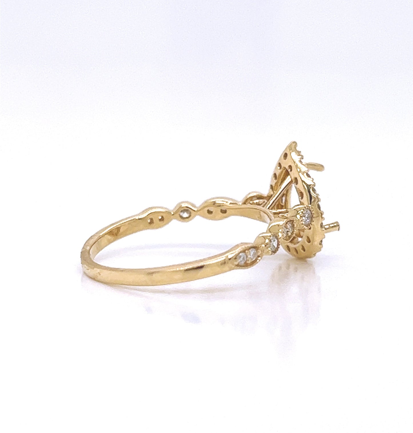Semi-Mount Fits 7.5 x 5.5 mm with Natural Diamond Halo Ring, in Yellow Gold