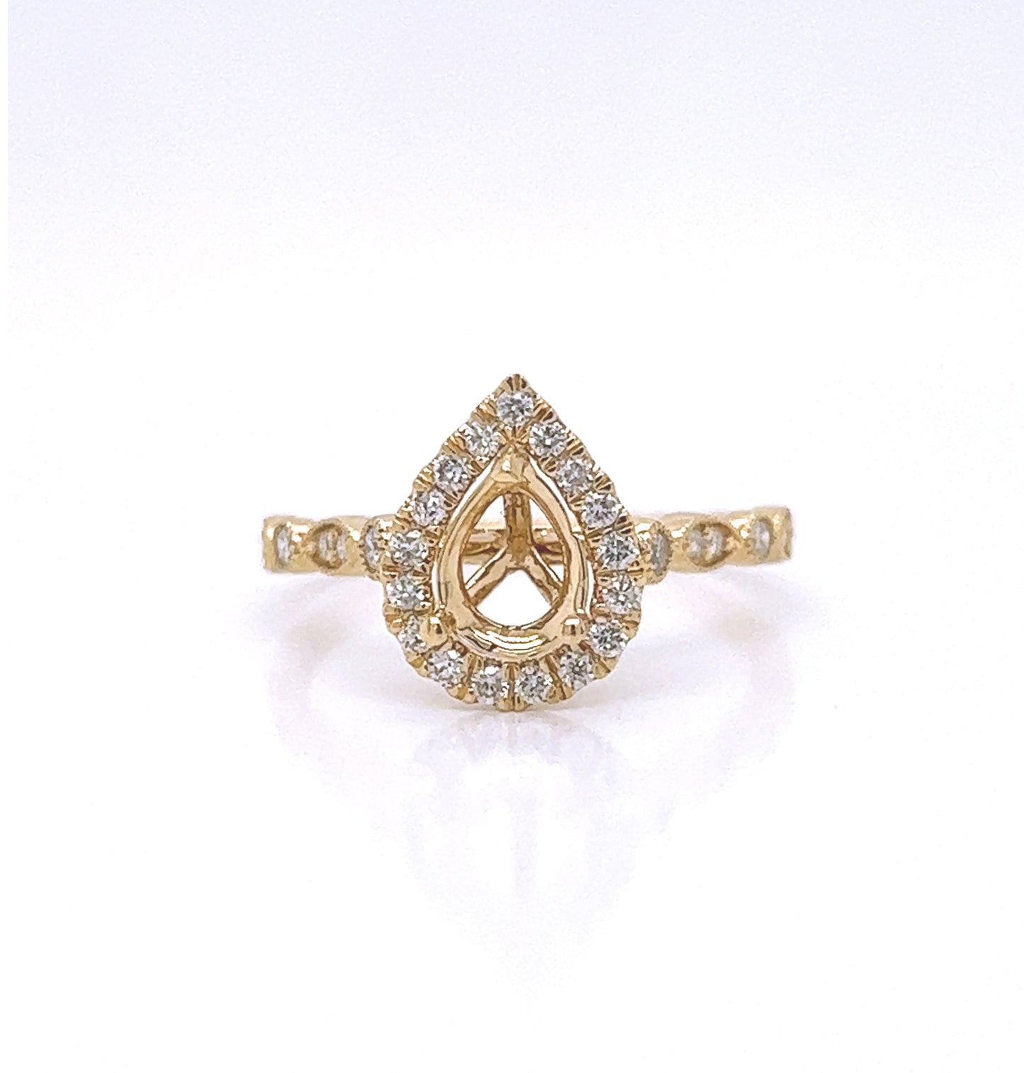 Semi-Mount Fits 7.5 x 5.5 mm with Natural Diamond Halo Ring, in Yellow Gold