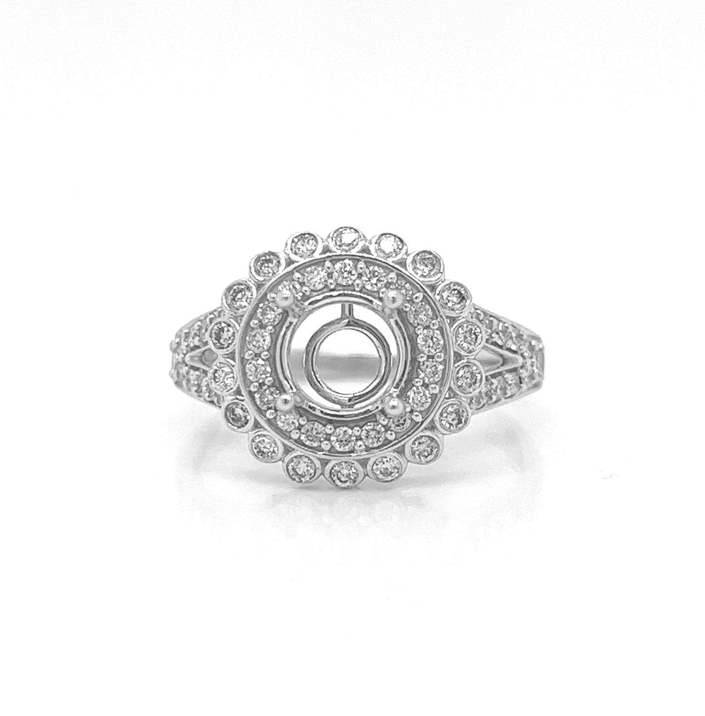 Semi-Mount Fits 6.5 mm with Natural Round Diamond Halo Art Dec Bridal Ring, in White Gold